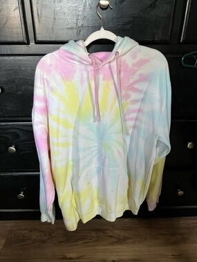 Pastel Tie-Dye Pullover Hoodie - Pink, Yellow & Light Blue
